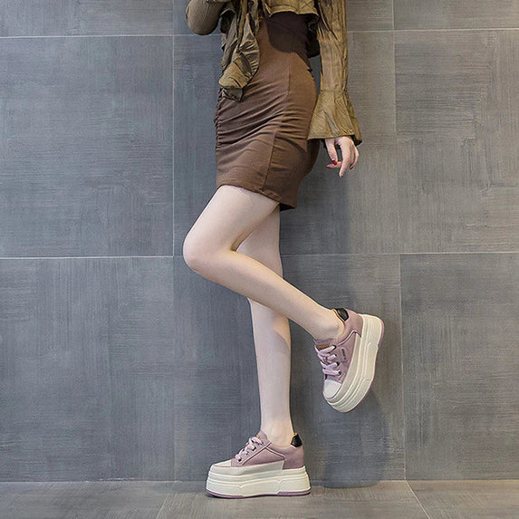 Fujin 9cm Cow Suede Genuine Leather Women Vulcanized Shoes Platform Wedge Skate Boarding High Brand Heels Casual Summer Shoes