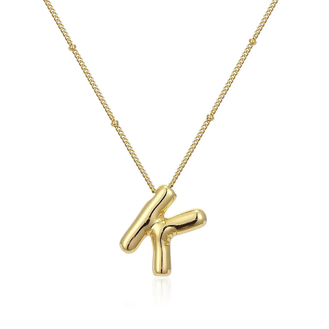 LATS Gold Plated Metal Chunky Alphabet Balloon Bubble Initial Letter Pendant Necklace for Women Men Boy Fashion Jewelry