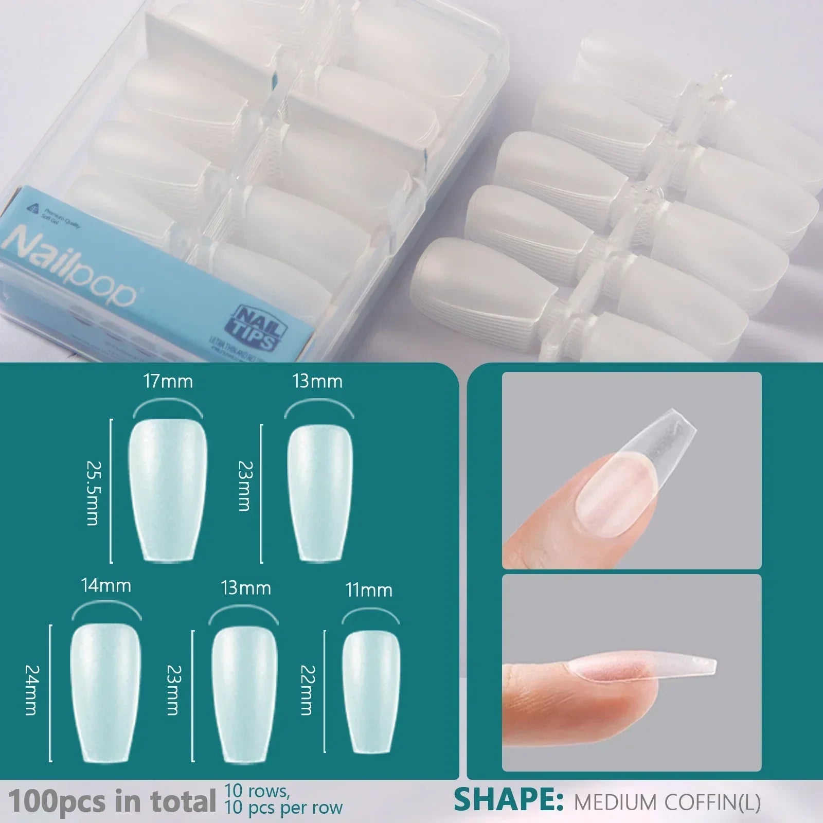 Nailpop Soft Gel Tips for Nails Extension System Ultra Matt Short Coffin Fake Nail Capsule for Handmade Press on Nails 100pcs