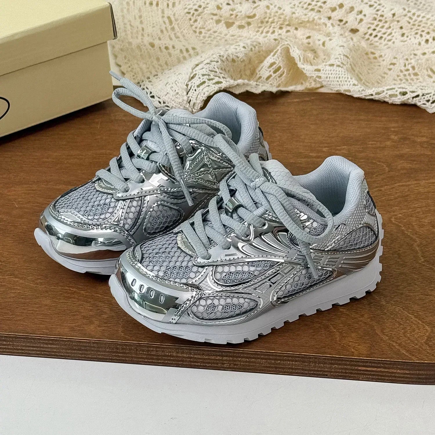 2025 Spring Toddler Kid Breathable Orbit Metallic Rubber Mesh Sneaker Children Casual Fashion Shoe Boy Girl Sports Walking Shoes
