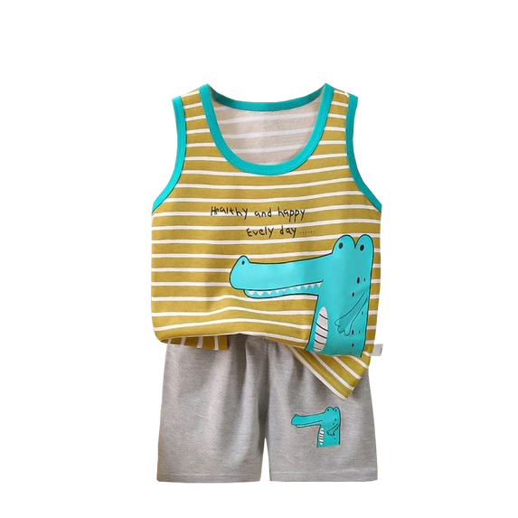Cartoon Lion Pajamas Vest+Shorts 2-Piece Clothing Set Summer Kids Baby Boys Girls Cotton Casual Tracksuit Clothes Suit 1-6 Years