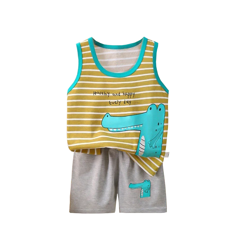 Cartoon Lion Pajamas Vest+Shorts 2-Piece Clothing Set Summer Kids Baby Boys Girls Cotton Casual Tracksuit Clothes Suit 1-6 Years