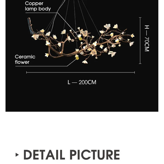 New Italian Light Luxury Ceramic All Copper Branch Living Room Ceiling Light Hotel Restaurant Sales Department Staircase Light