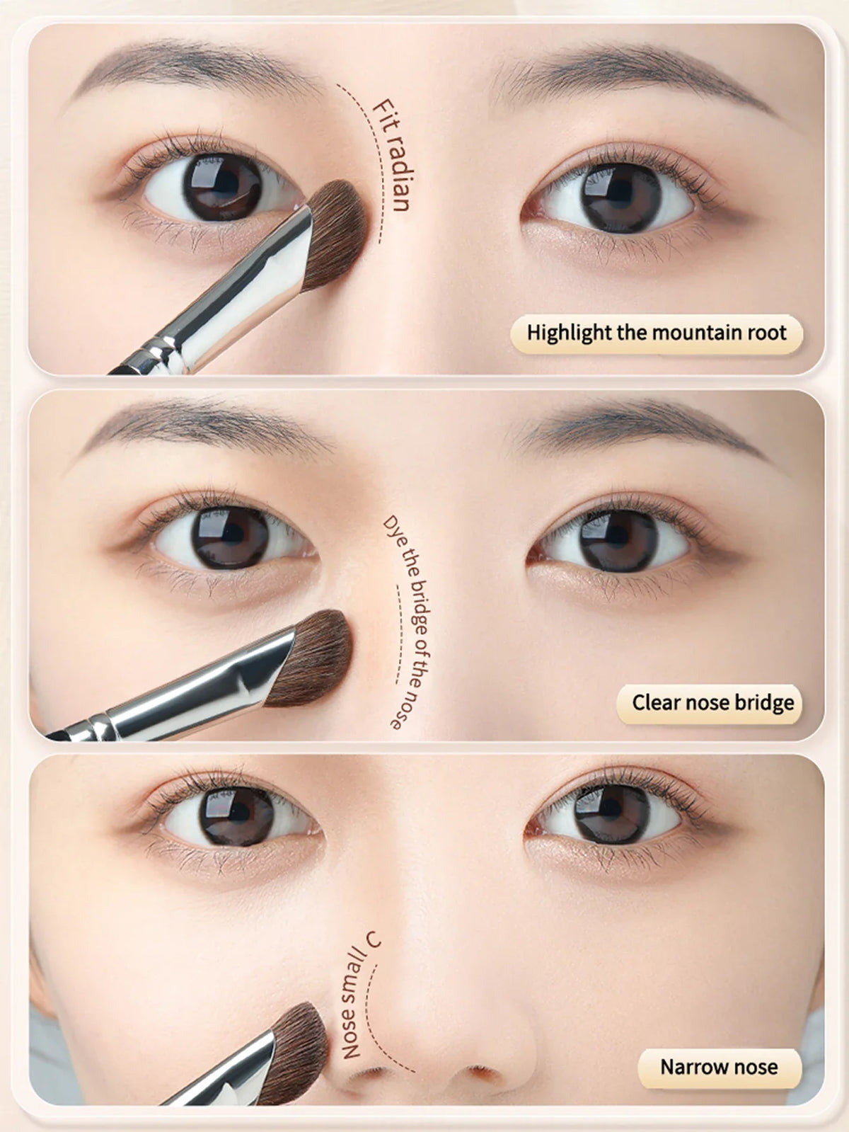 2PCS Cangzhou Sickle Nose Shadow Brush for Sculpting, Nose Wing Halo Dyeing, Super Soft Makeup Brush, Diagonal Nose Brush Tool