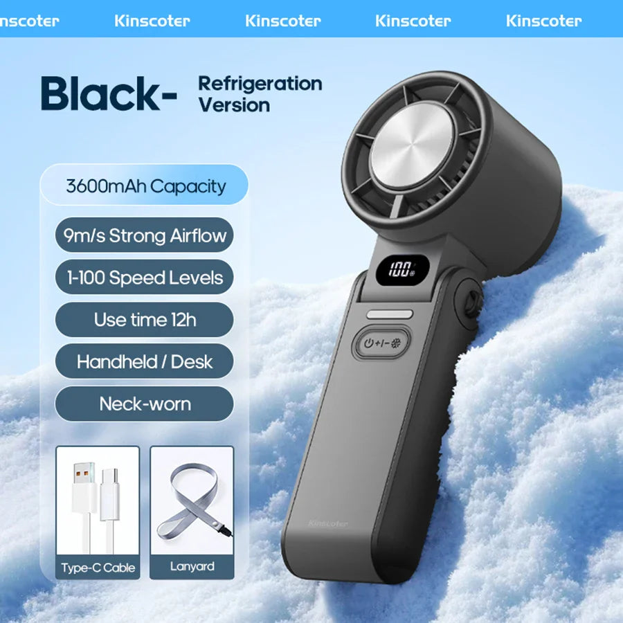Portable High Speed Cooling Handheld Fan 3600mAh Rechargeable 100 Wind Speeds Adjustable Mini Foldable Air Cooling Turbo Fan