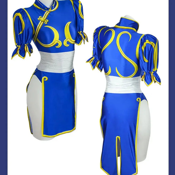 Chun Li Cosplay Dress Costume Game SF Chunli Role Play Blue Qipao Outfit Full Set Jackie Kung fu Halloween Party Suit For Fun