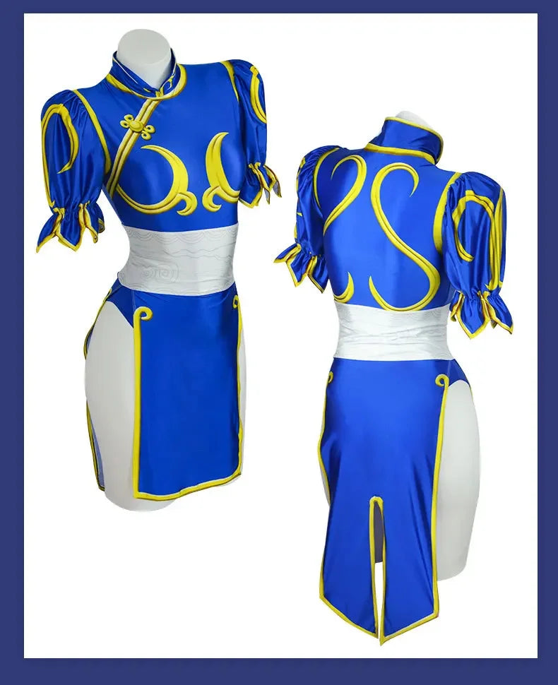 Chun Li Cosplay Dress Costume Game SF Chunli Role Play Blue Qipao Outfit Full Set Jackie Kung fu Halloween Party Suit For Fun