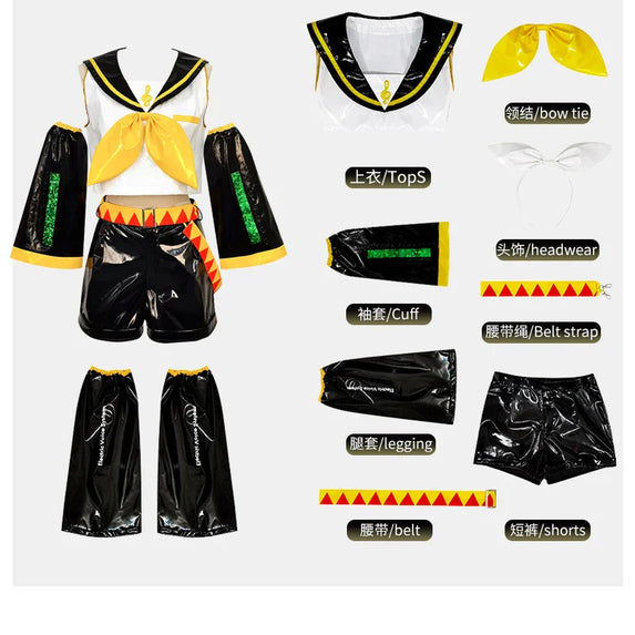UWOWO Kagaminee Rin/Len Cosplay with Ears Collab Series: Kagaminee Rin Len Cosplay Top Shorts Costumes Cosplay Outfit