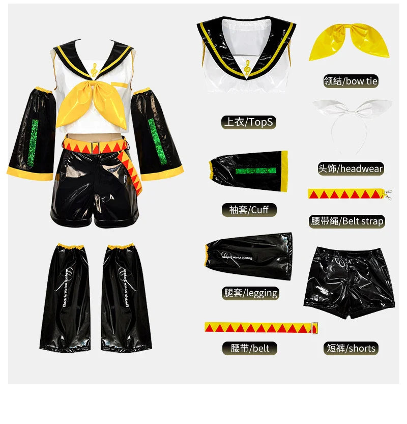 UWOWO Kagaminee Rin/Len Cosplay with Ears Collab Series: Kagaminee Rin Len Cosplay Top Shorts Costumes Cosplay Outfit