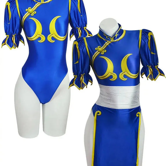 Chun Li Cosplay Dress Costume Game SF Chunli Role Play Blue Qipao Outfit Full Set Jackie Kung fu Halloween Party Suit For Fun