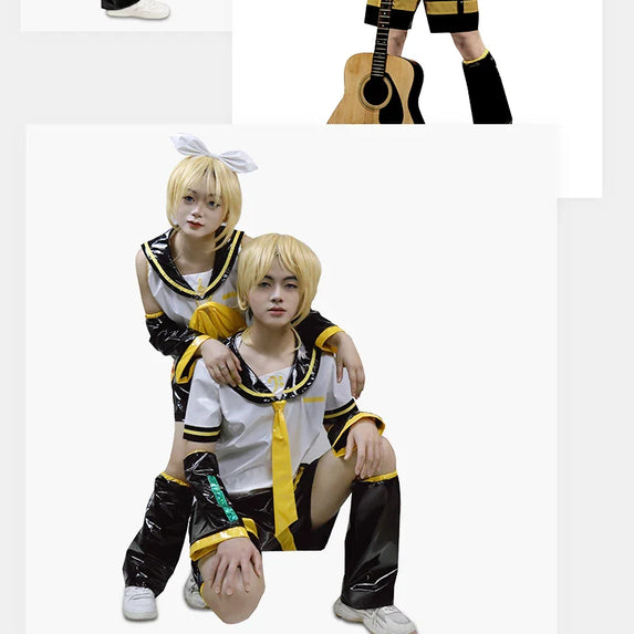 UWOWO Kagaminee Rin/Len Cosplay with Ears Collab Series: Kagaminee Rin Len Cosplay Top Shorts Costumes Cosplay Outfit