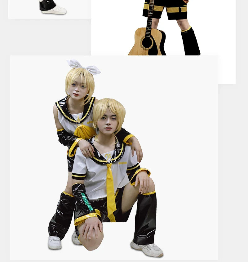 UWOWO Kagaminee Rin/Len Cosplay with Ears Collab Series: Kagaminee Rin Len Cosplay Top Shorts Costumes Cosplay Outfit