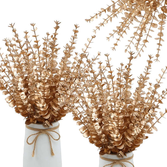 5pcs/Lot Artificial Gold Eucalyptus Branch Stem Artificial Plants for Wedding Flower Arrangement Greenery Home Decoration