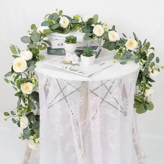 Artificial Eucalyptus Leaves Greenery Garland Faux Plant Spring Vines with White Flowers Berries for Wedding Home Party Decor