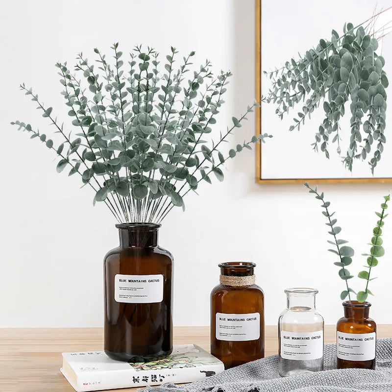 Yannew 12pcs Artificial Eucalyptus Stems Silver Dollar Greenery Fake Plants for Wedding Bouquet Floral Arrangement Home Decor