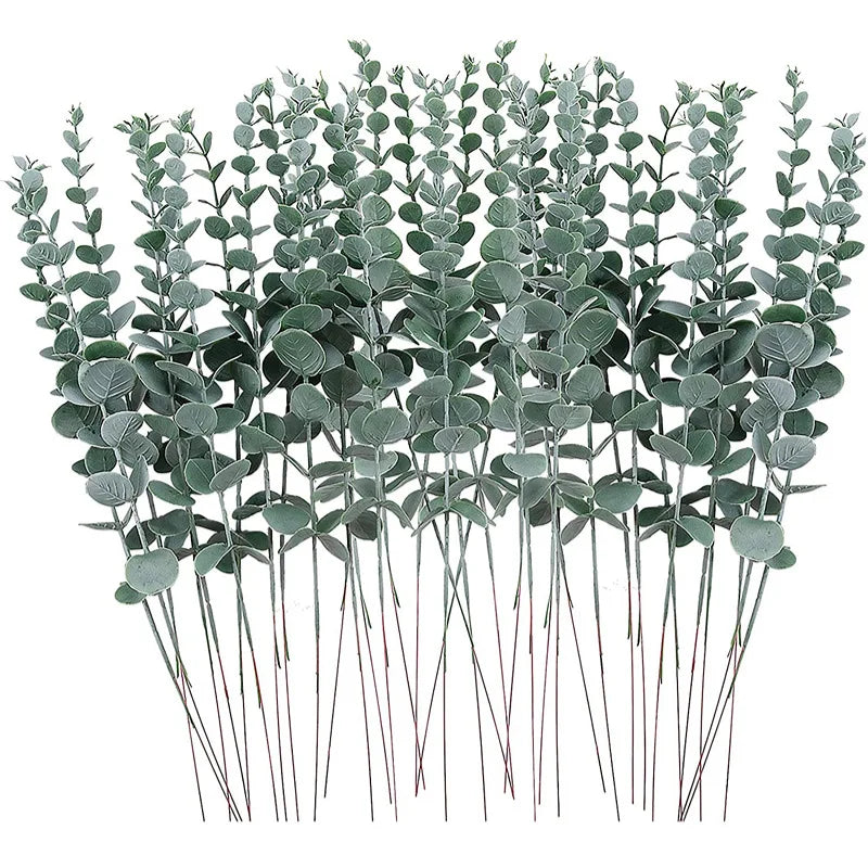Yannew 12pcs Artificial Eucalyptus Stems Silver Dollar Greenery Fake Plants for Wedding Bouquet Floral Arrangement Home Decor