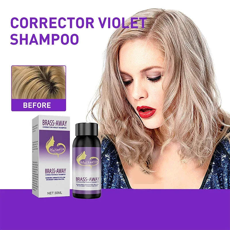 30ML Gray Color Fixing Hair Dye Shampoo Cover Gray Hair Fade Yellow After Bleach Hair Shampoo Non-irritating Purple Shampoo