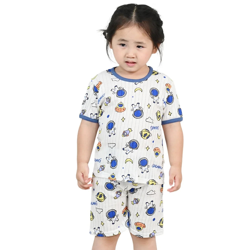 Children's Clothing Summer Boy Girl Home Sleepwear Sets Kids Cotton Short Sleeve T-Shirt Tops with Shorts Toddler Baby Pajamas