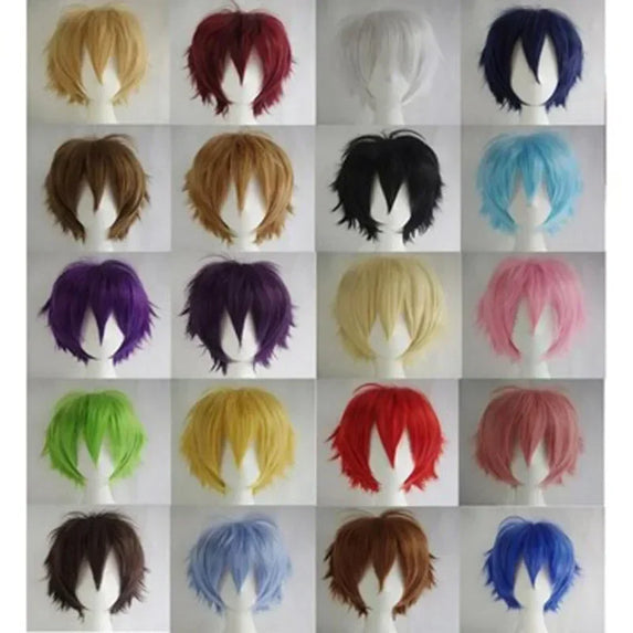 Universal Short Cosplay Wig Silver Red Pink Blonde Grass Green Black Straight Men's Wig for Halloween Cosplay Costume Party
