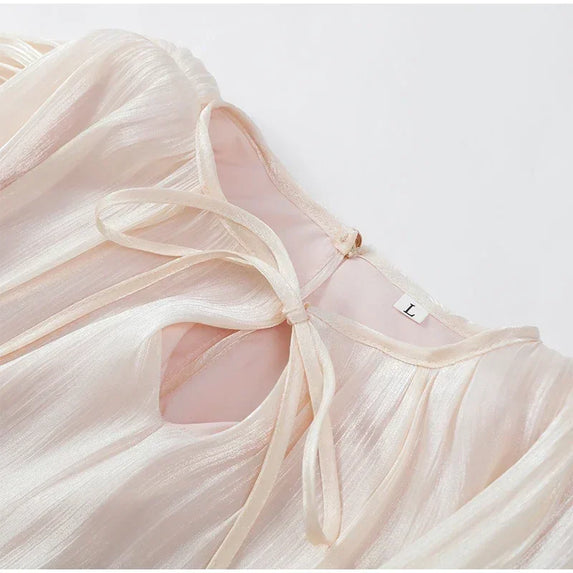 Summer Shiny Skinny Pleated Mini Dress Elegant Solid Lace Up Lantern Sleeve Vacation Vestidos 2025 Lady Evening Party Robes New
