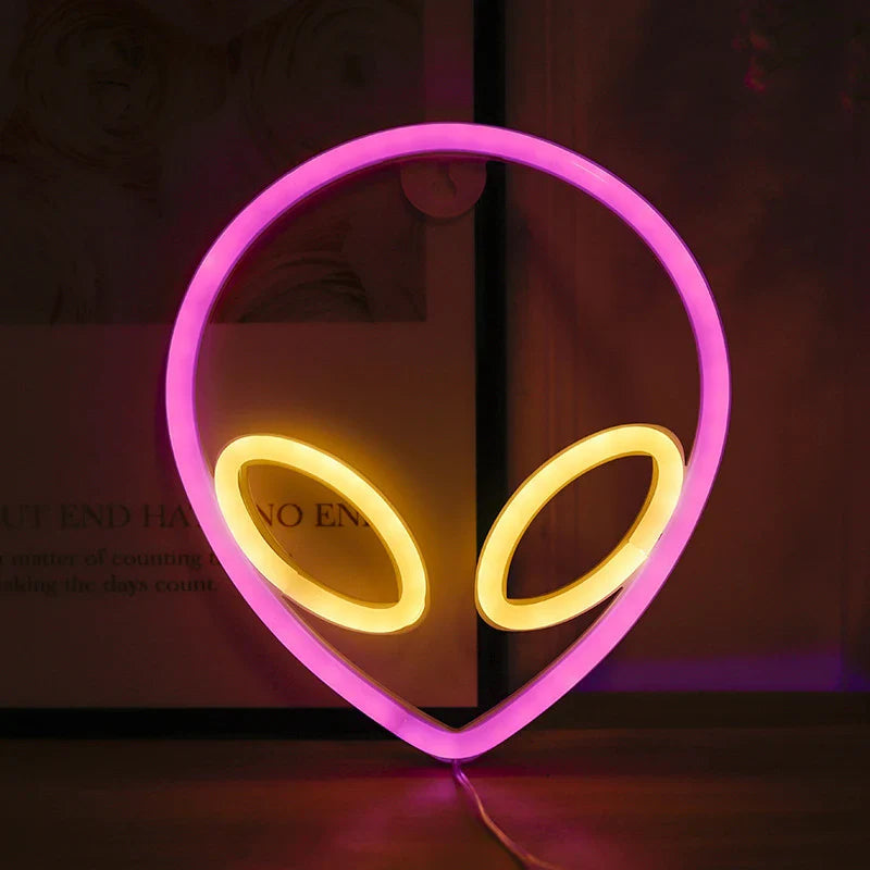 Alien Neon Lights, LED Signs Logo Light, Atmosphere lamp, for Kids, E-sport Room, Camping, Hotel, Shop, Game, Art, Home Decor