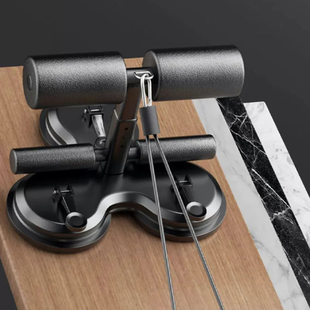 Sit Up Floor Holder with 3 Suction Cup Situp Bar Assistance Device with Pull Rope Sit Up Exercise Equipment for Home Office Gym