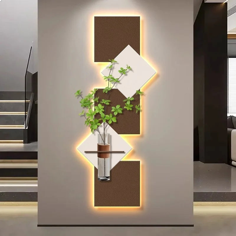 Modern Hydroponics Green Plants LED Decorative Paintings Home Decor Living Room Bedroom Entrance Hallway Sandstone Mural Lights