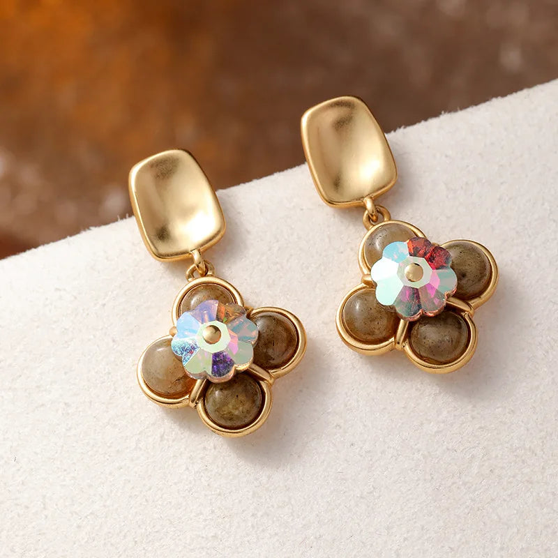 Luxury Pearl Shell Earring Ring Brooch Jewelry Set, Natural Stone Ring & Flower Earring,Women's Elegant Clothing Decoration Gift
