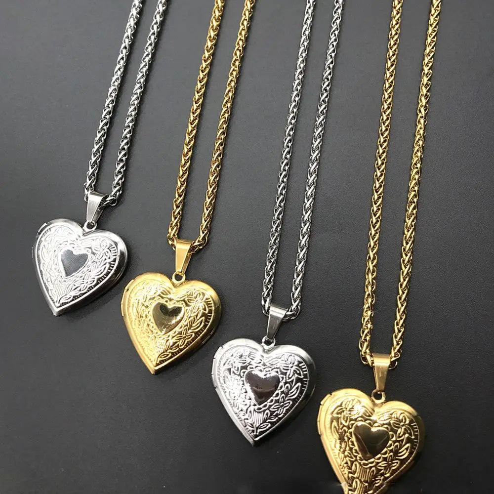 New Fashion Unisex Titanium Steel Necklace Heart Shaped Photo Picture Locket Lover Friend Pendant Chain Jewelry Accessoires