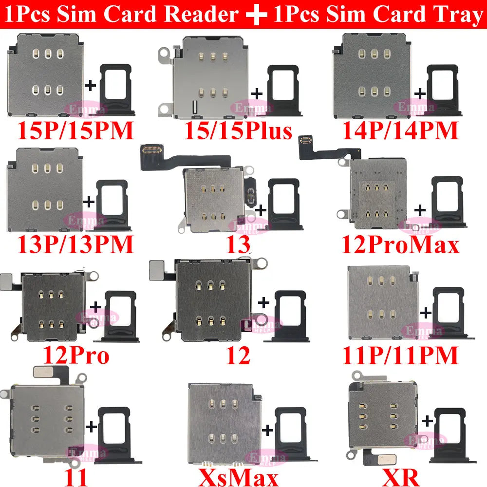 EmmaHelp 1set Dual Sim Card Reader Connector Flex Cable + Tray Slot Holder Adapter for iPhone 11 12 13 14 15 Pro Max XR XSMax