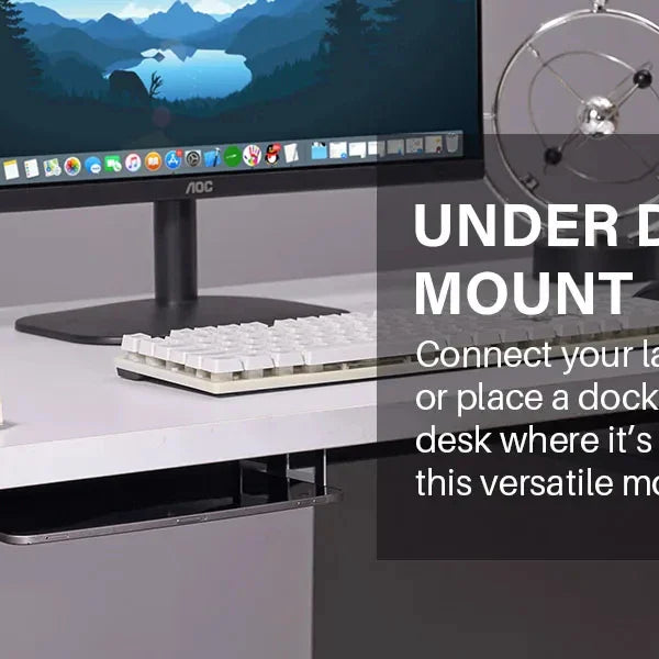 Under Desk Laptop Mount Metal Under Desk Shelf Holder for Laptop for Mac Mini Macbook Keyboard with Anti-Scratch Silicone Rack