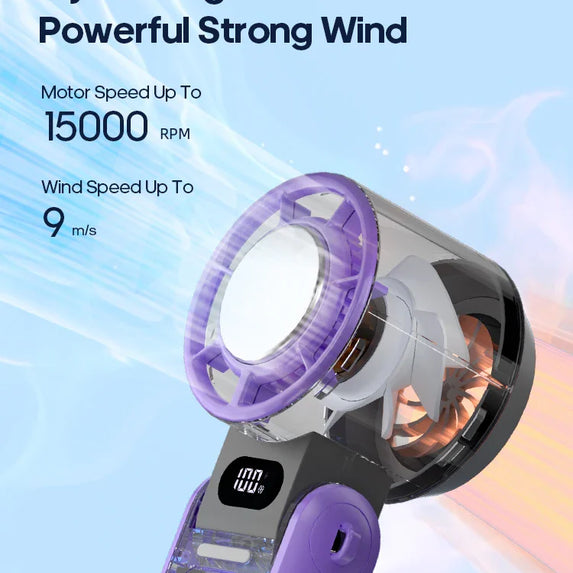 Portable High Speed Cooling Handheld Fan 3600mAh Rechargeable 100 Wind Speeds Adjustable Mini Foldable Air Cooling Turbo Fan