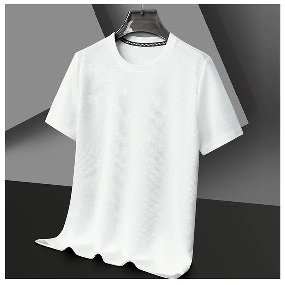 New Summer Waffle Round Neck Short Sleeved T-shirt for Men's Short Sleeved Top