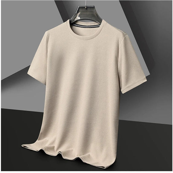New Summer Waffle Round Neck Short Sleeved T-shirt for Men's Short Sleeved Top