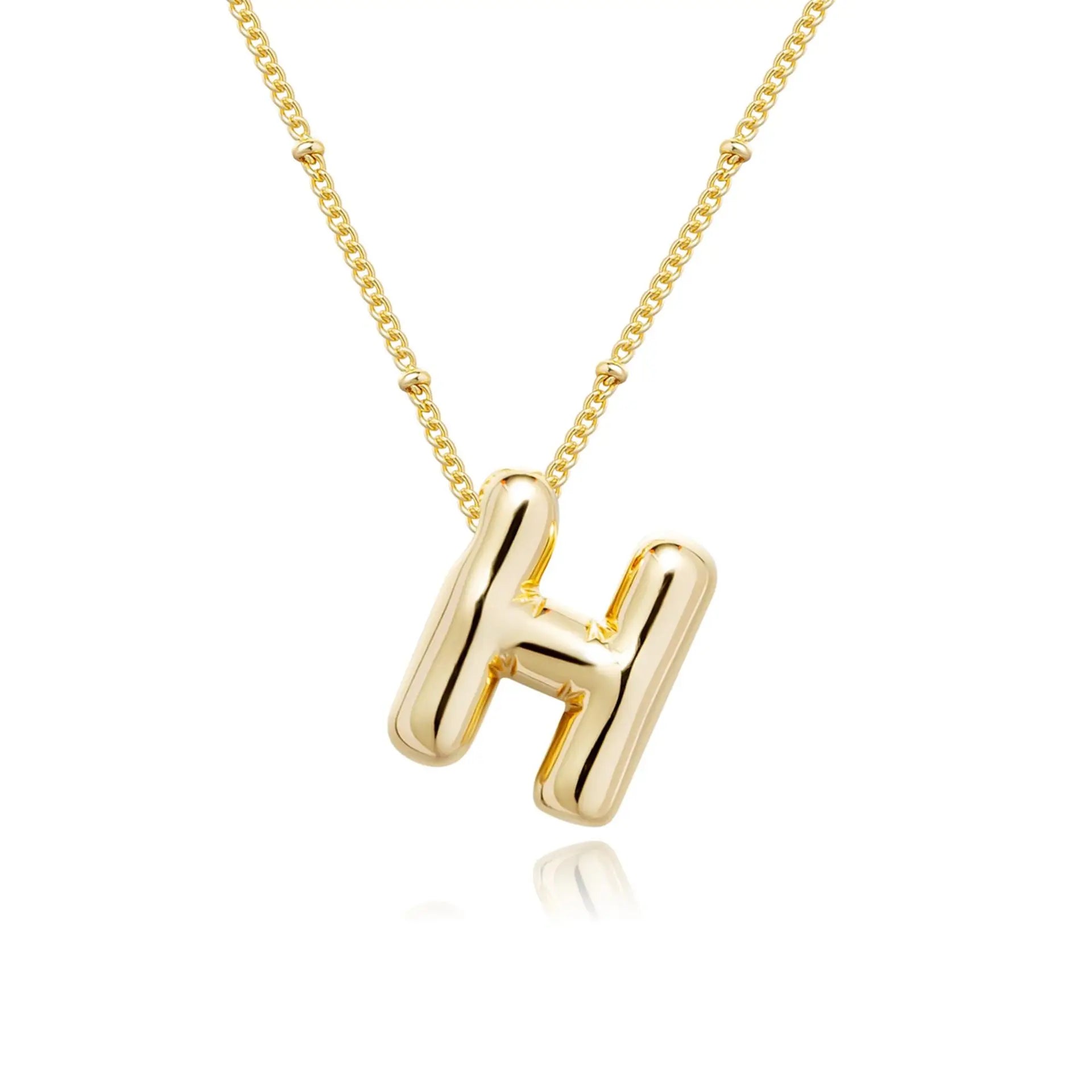LATS Gold Plated Metal Chunky Alphabet Balloon Bubble Initial Letter Pendant Necklace for Women Men Boy Fashion Jewelry