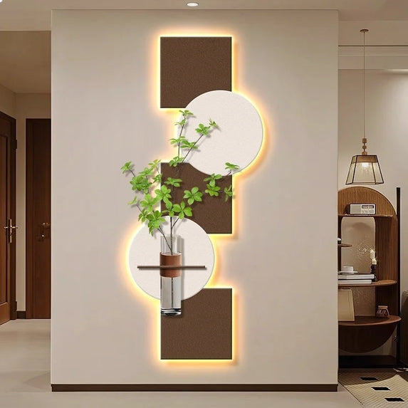 Modern Hydroponics Green Plants LED Decorative Paintings Home Decor Living Room Bedroom Entrance Hallway Sandstone Mural Lights