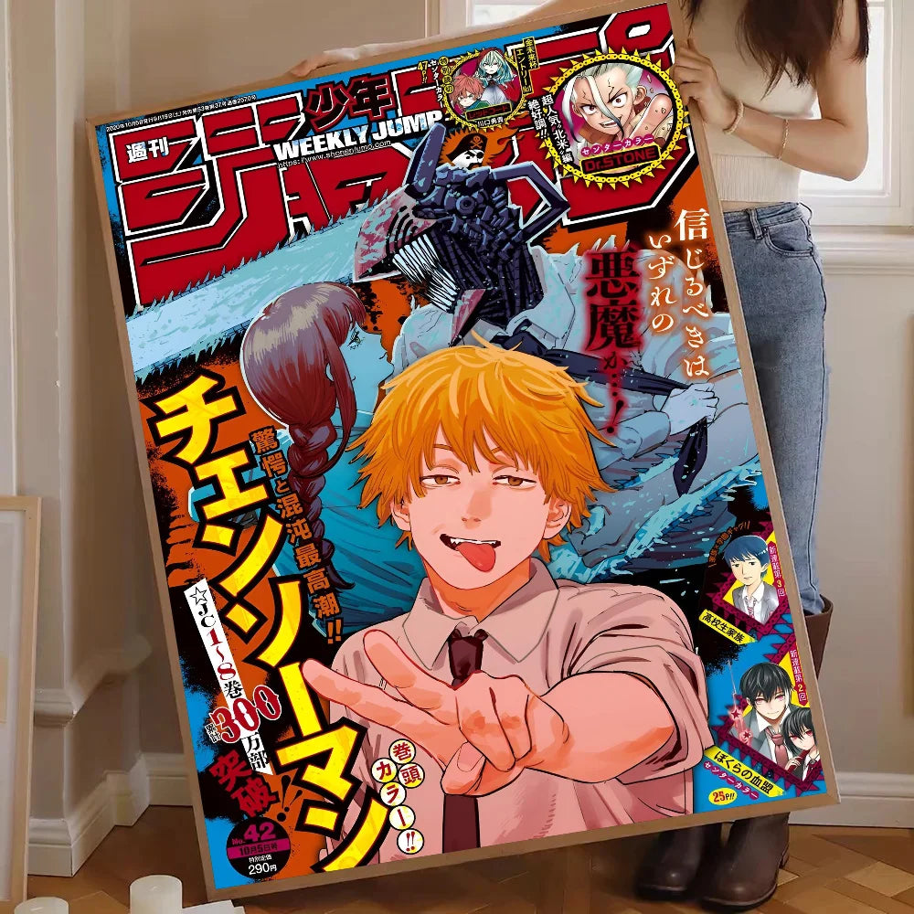 chainsaw man  Poster Self-adhesive Art Waterproof Paper Sticker Coffee House Bar Room Wall Decor