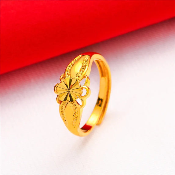 ANIID Ethiopia Dubai Flower Gold Color Arab Rings Resizable For Women Wedding Jewelry African Party Gift Nigerian Jewellery