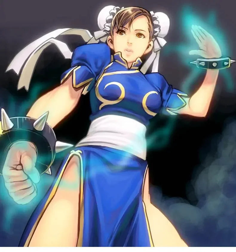 Chun Li Cosplay Dress Costume Game SF Chunli Role Play Blue Qipao Outfit Full Set Jackie Kung fu Halloween Party Suit For Fun