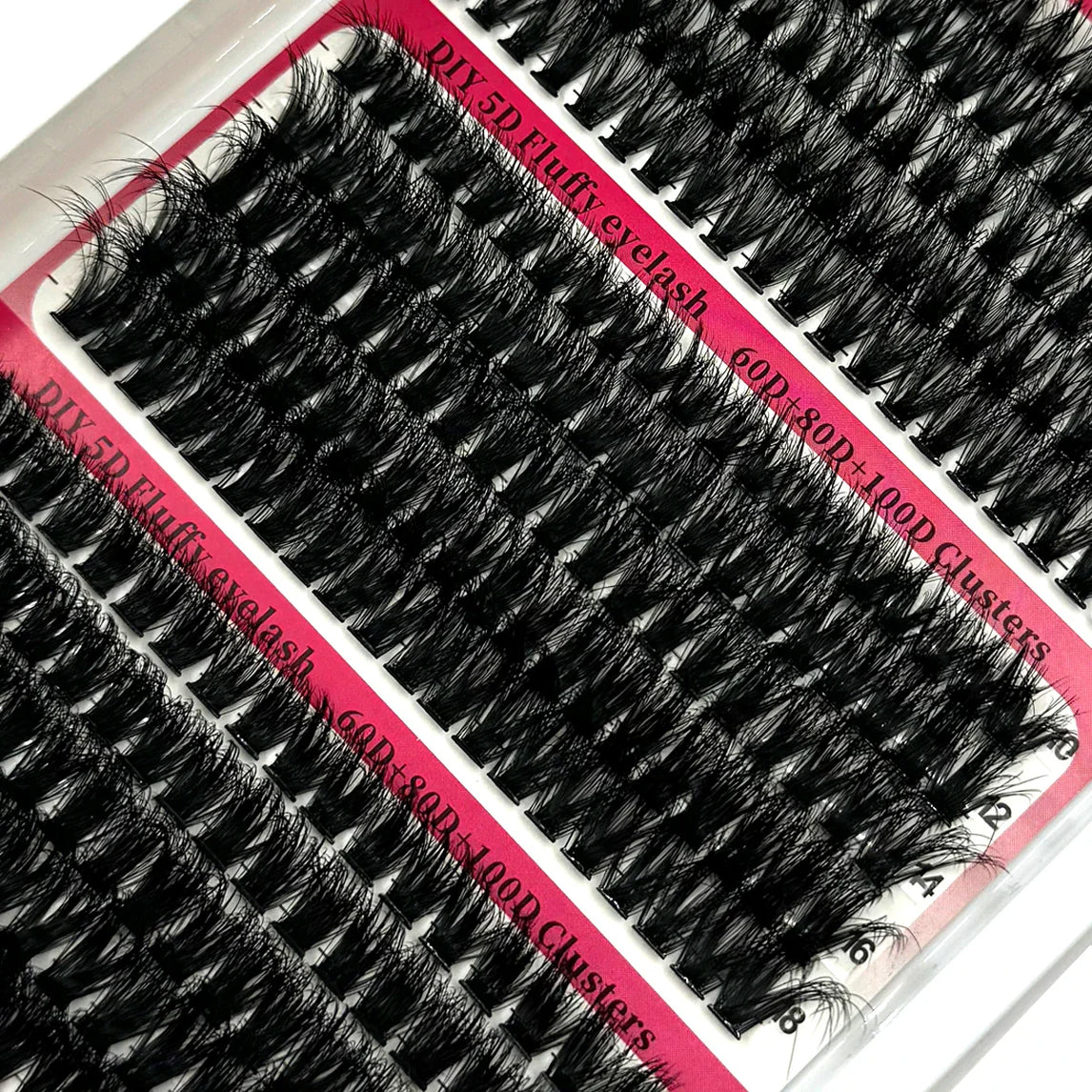 15Rows DIY 5D Fluffy Lash Clusters 60D/80D/100D Thick Eyelash Clusters Wispy Individual Lashes 10-20mm Cluster Eyelash Extension
