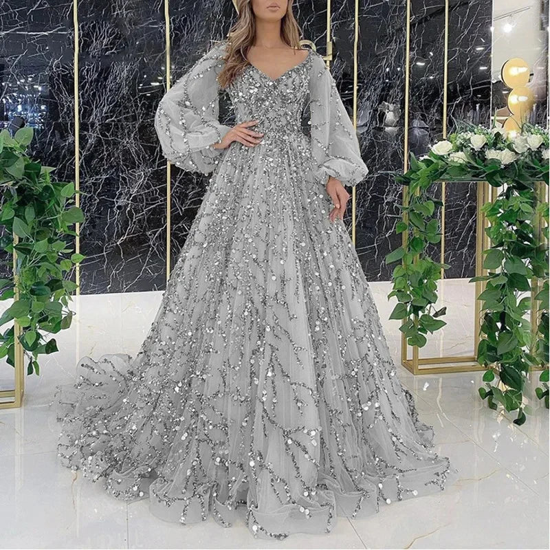 Luxurious Gold Embellished Evening Gown Sexy Lady Queen Atmosphere Long Dress New 2025 Heavy Workmanship Elegant Women's Dress