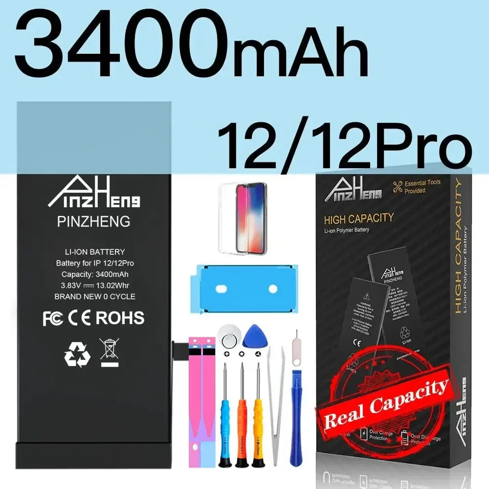 PINZHENG Battery For iPhone X XR XS 11 12 13 Mini Max Pro Promax Real High Capacity Replacement Bateria Warranty One Year