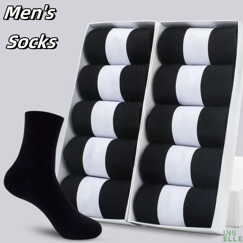 10/5 pairs of men's mid-calf autumn and winter new black business solid color cotton men's socks socks