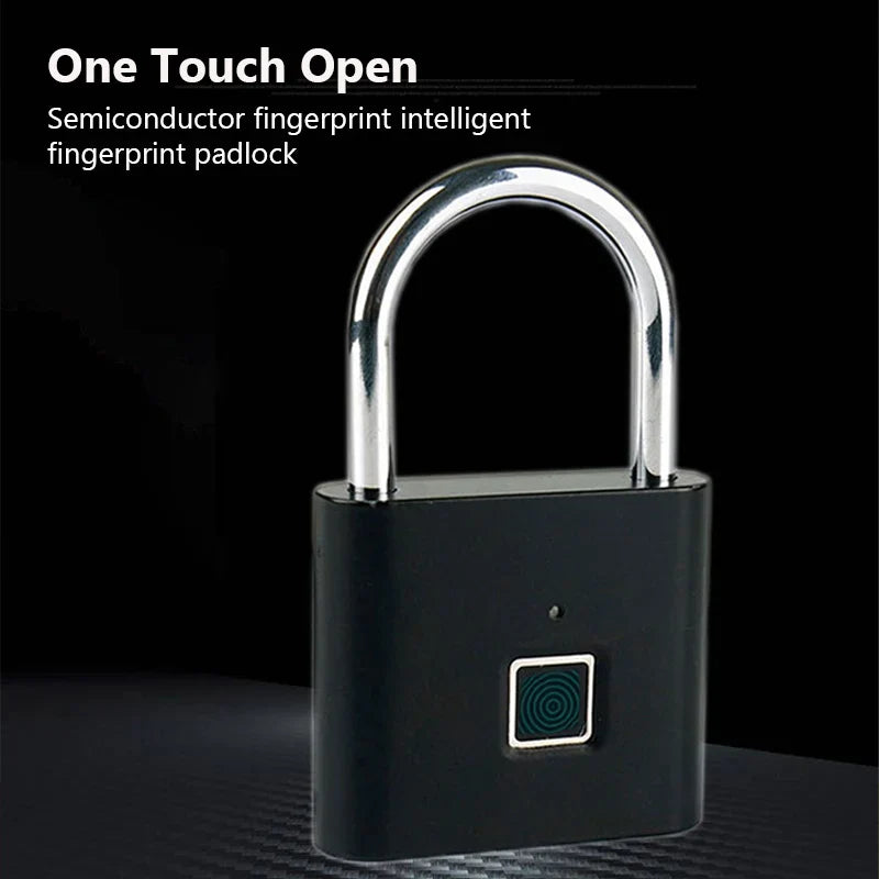 Smart Fingerprint Padlock Waterproof Zinc Alloy Biometric Padlocks With Buit-in Rechargeable Battery USB Charge