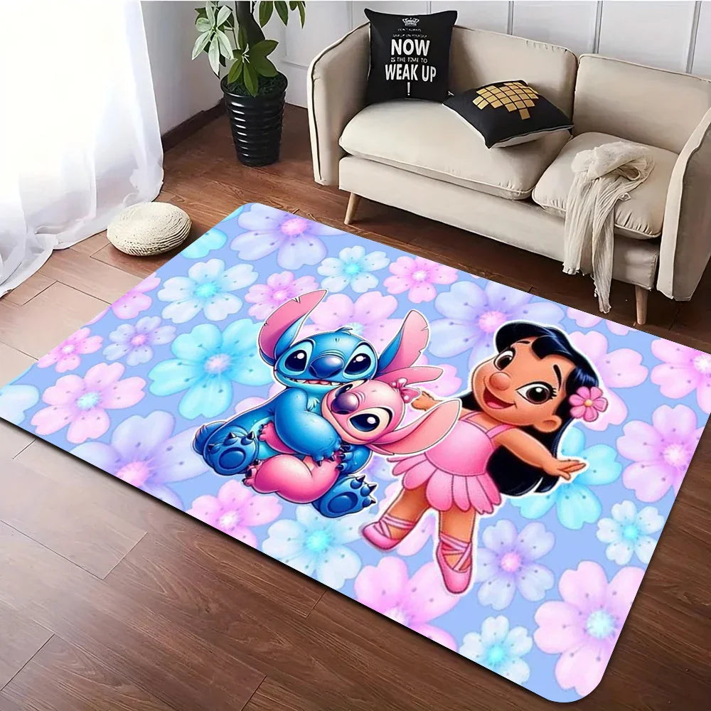 MINISO Disney Stitch Angel Lilo Pelekai rug for Living Room Decor Bedroom Leisure Mats sofa Mat Welcome Rug kid's Favorite Gifts