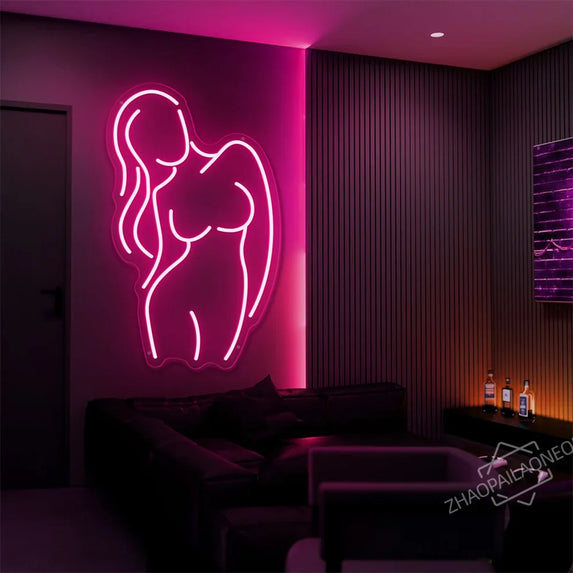 Sexy Lady Body Pink LED Neon Light Sign Wall Decor Dimmable LED Lights Bedroom Living Bar Club Decorations Game Room Party Gift