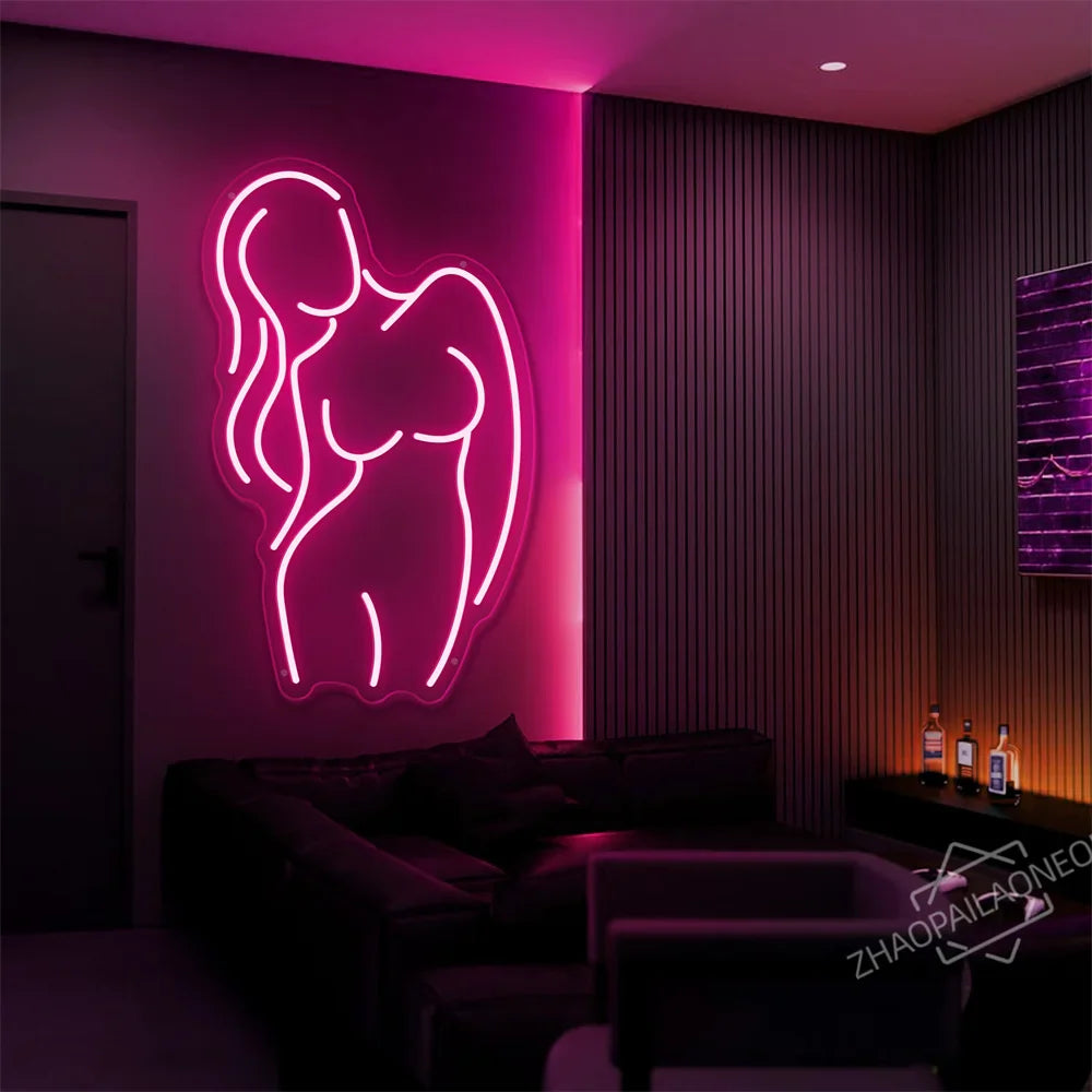 Sexy Lady Body Pink LED Neon Light Sign Wall Decor Dimmable LED Lights Bedroom Living Bar Club Decorations Game Room Party Gift