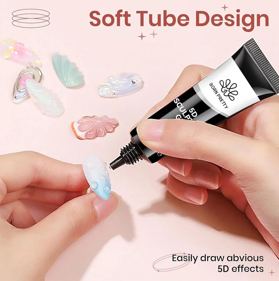 BORN PRETTY 2Pcs/Set 8ml 5D Sculpting Gel with Solid Mirror Powder DIY Nail Embossing Gel for Painting Carving Nails