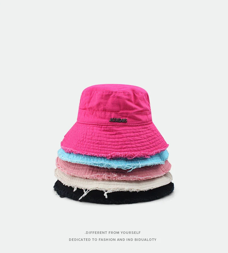 Summer Must Have Washed Cotton Fisherman Hat Wide Brim Raw Hem Drawstring Sun Protection Trendy Vacation Fashion Beach Holiday