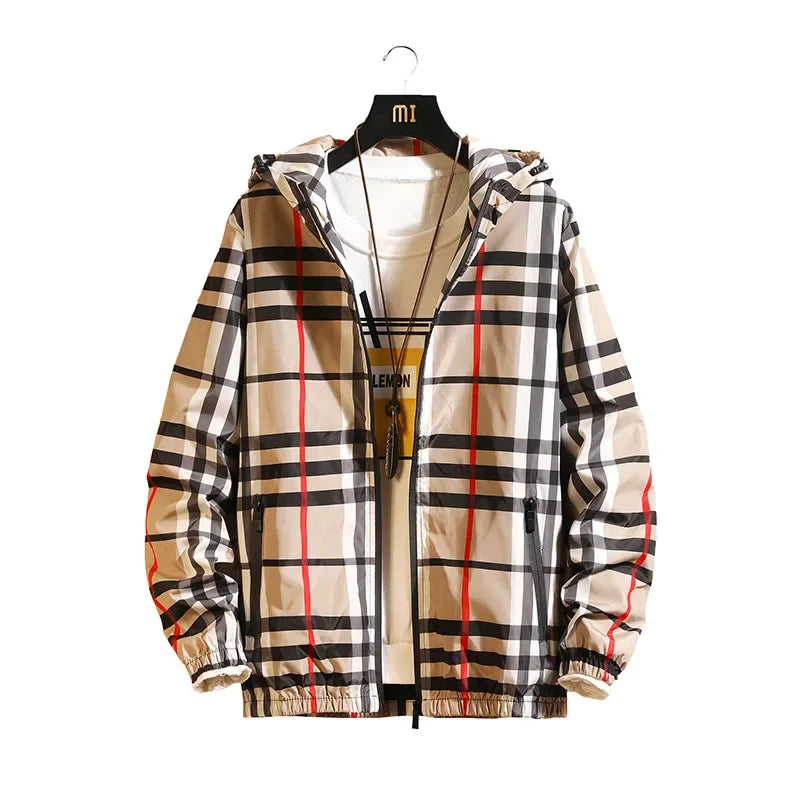 Trendy Korean Style Men's Plaid Jacket Spring Autumn New Arrival Slim Fit Hooded Versatile Casual Clothing From China